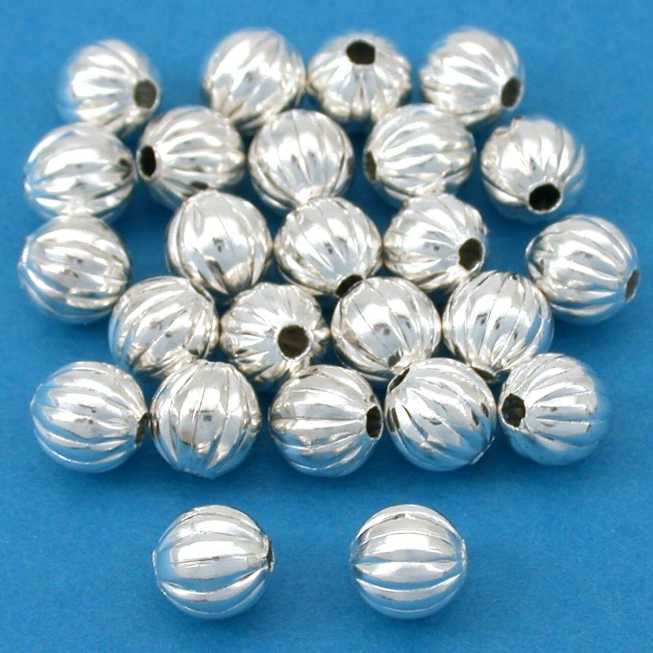 25 Real Silver Plated Round Metal Fluted Beads 6mm New